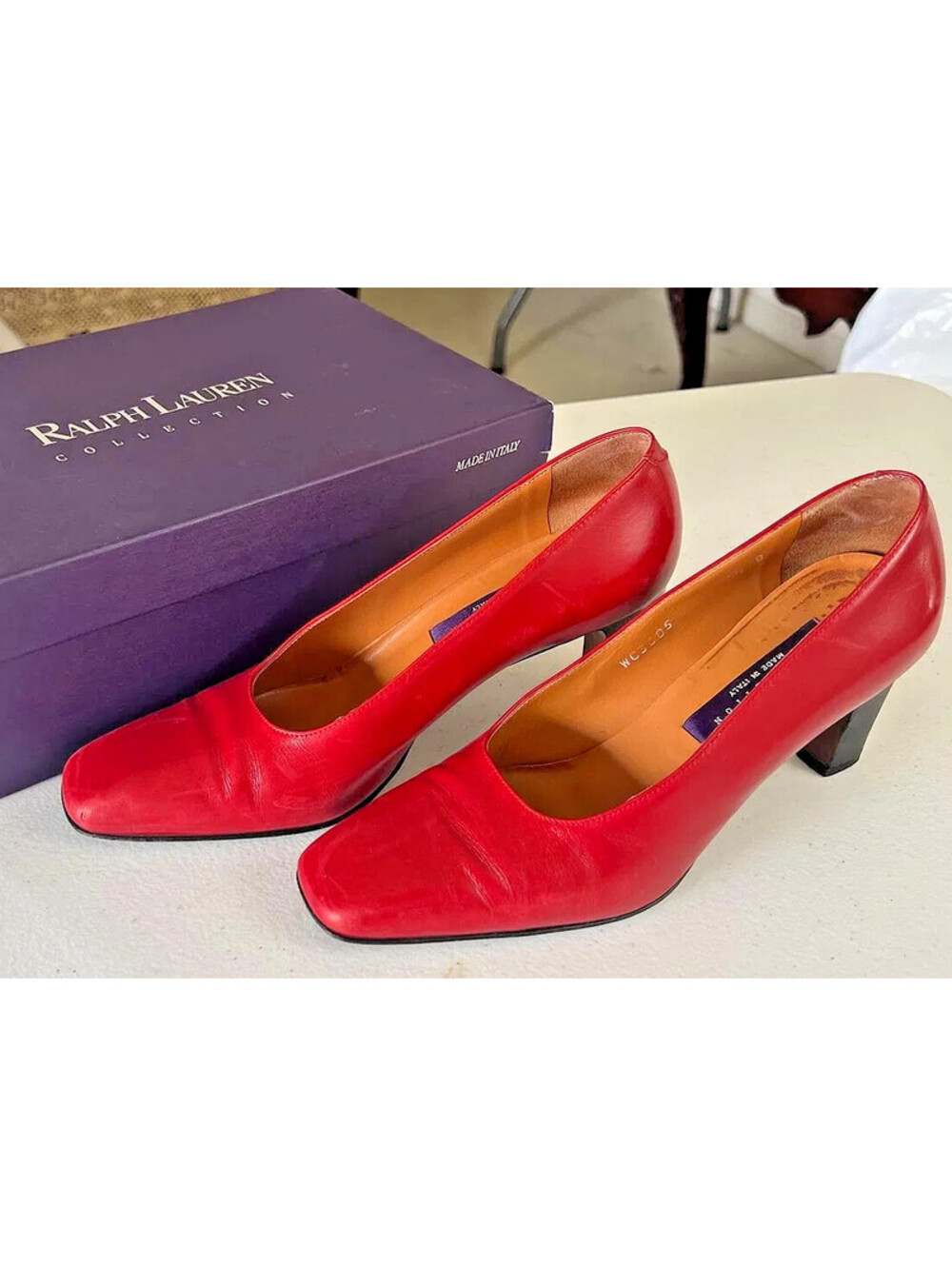 Ralph Lauren Collection Red Leather Heels Made Italy Womens 6.5 Pumps With Box